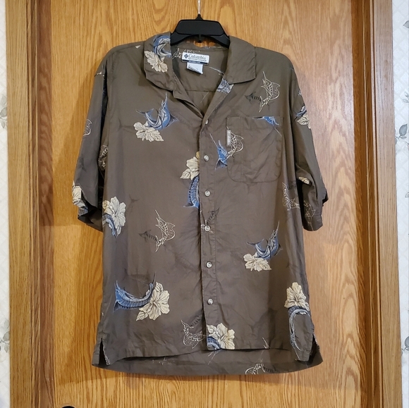 Columbia sportswear Hawaiian style swordfish print cotton shirt - Picture 2 of 11